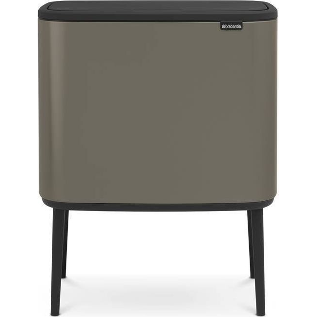 Brabantia Bo Touch Bin nyomófedeles szelektív hulladékgyűjtő, magasított, lábakon álló, műanyag tartály, 3x11L - X méret, acél, platinaszürke - 316043 (316043)