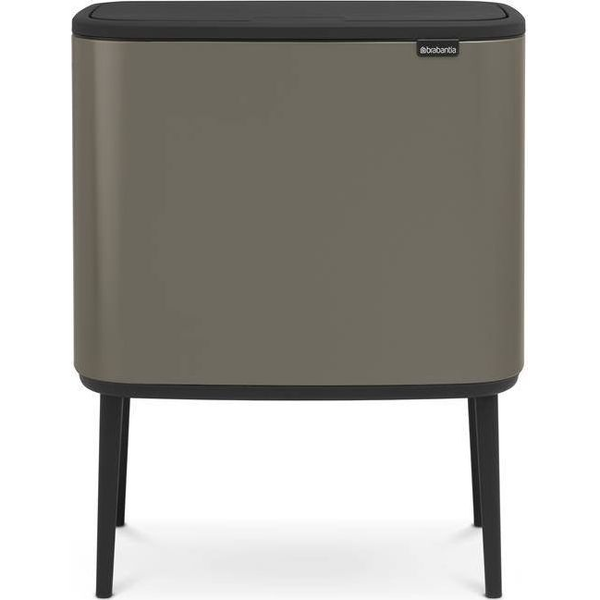 Brabantia Bo Touch Bin nyomófedeles szelektív hulladékgyűjtő, magasított, lábakon álló, műanyag tartály, 3x11L - X méret, acél, platinaszürke - 316043