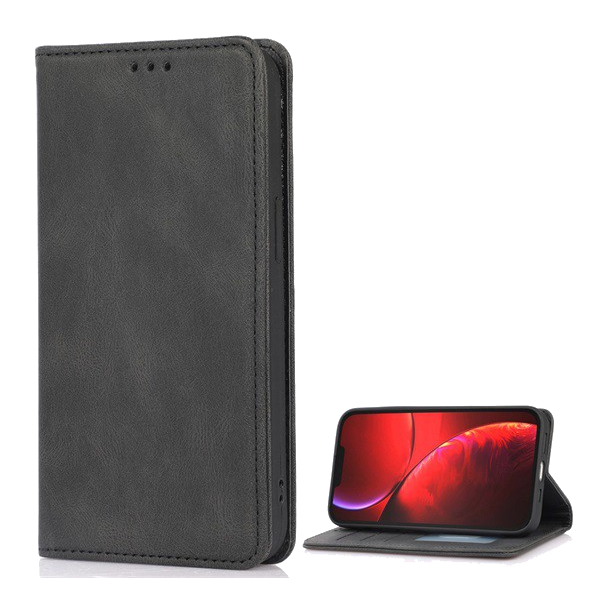 Tok álló, valódi bőr (FLIP, oldalra nyíló, asztali tartó funkció) FEKETE [Apple iPhone 13 Pro] (5996591126685)