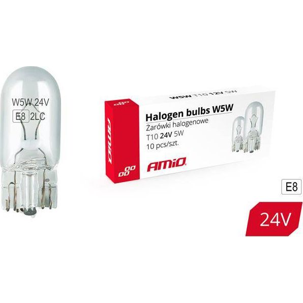  AMiO Żarówki halogenowe W5W T10 5W W2.1x9.5d 24V 10szt. (E8)