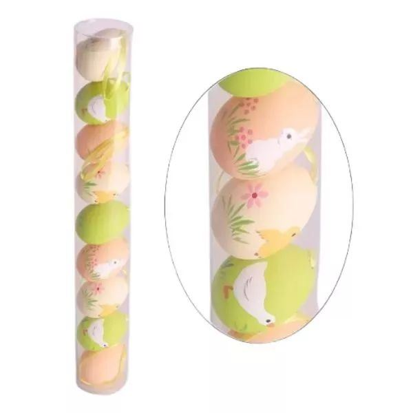 QX dekor tojás akasztóval rózsaszín-zöld-krémszínű 9db (67375) (qx67375)