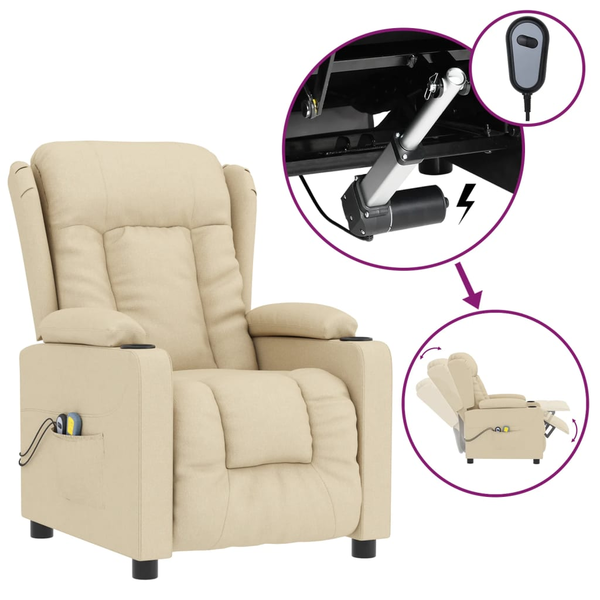 Fotoliu de masaj electric rabatabil, crem, textil