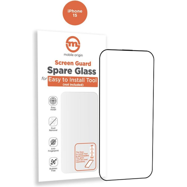 Резервно фолио за стъкло за Mobile Origin Orange Screen Guard Резервен комплект, съвместим с iPhone 15 Black