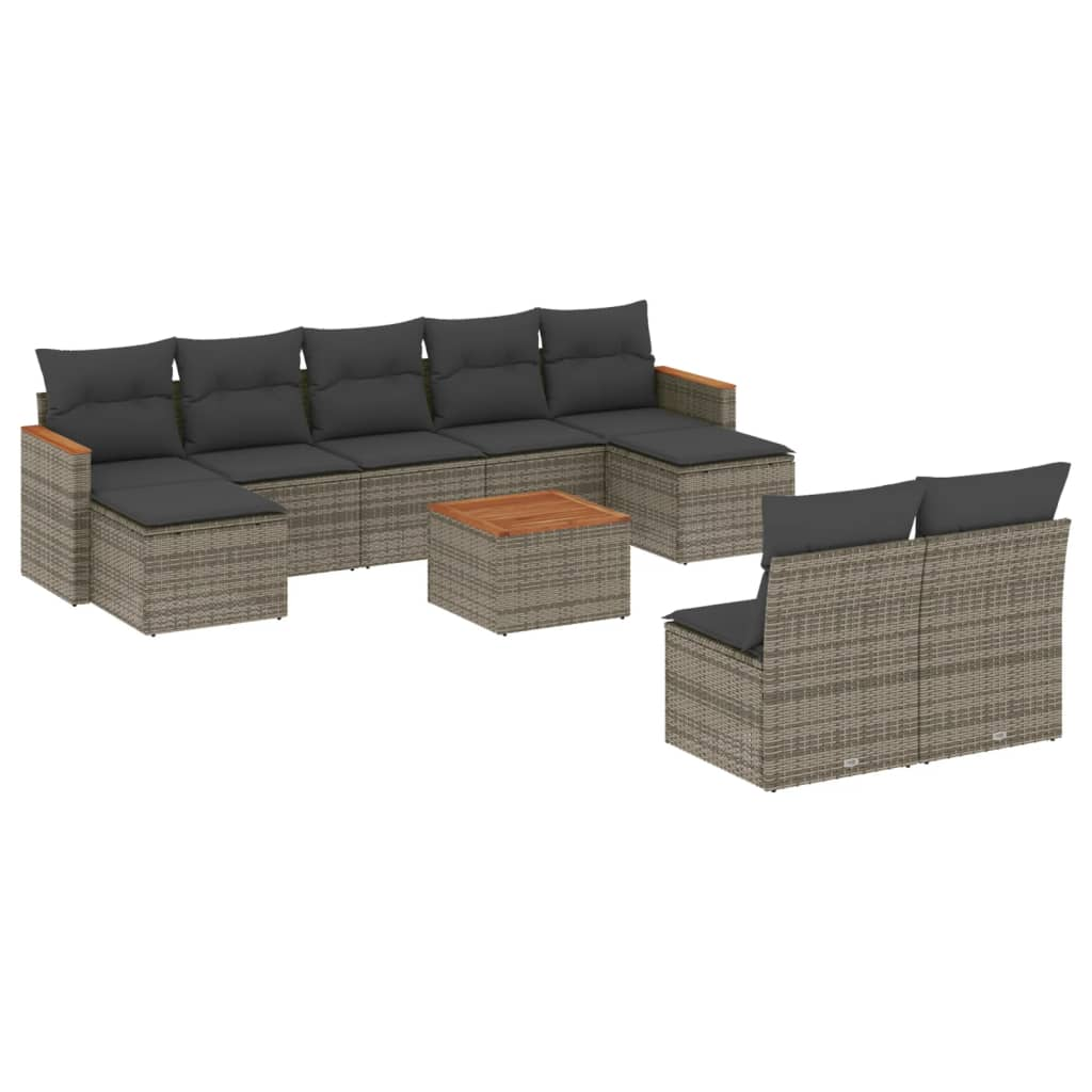 10 részes szürke polyrattan kerti ülőgarnitúra párnákkal (3258784)