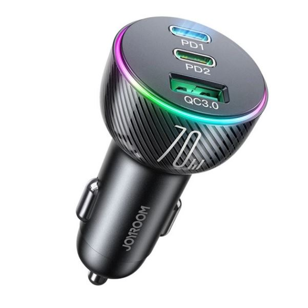 JOYROOM autós töltő USB-A -2xUSB-C aljzat (5V/3A, 70W, PD gyorstöltő 3.0) fekete (JR-CL26_3) (JR-CL26_3)