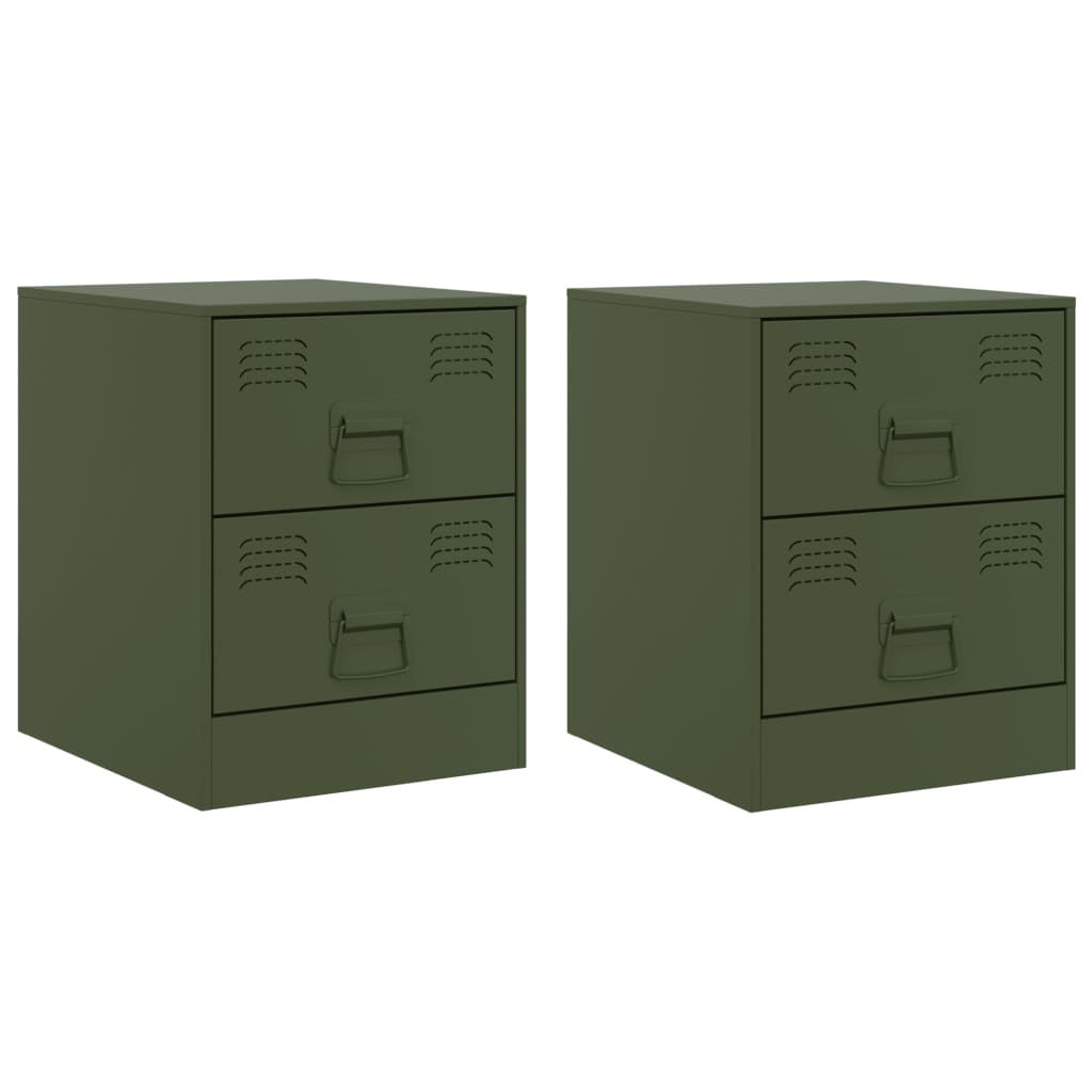 2 db zöld acél éjjeliszekrény 34,5 x 39 x 44 cm (841628)