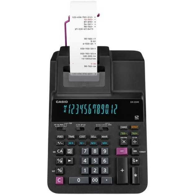 Casio neu Nyomtató asztali számológép Fekete Kijelző (számjegy): 12 (Sz x Ma x Mé) 204.5 x 111.2 x 376.5 mm (DR-200R-BK)