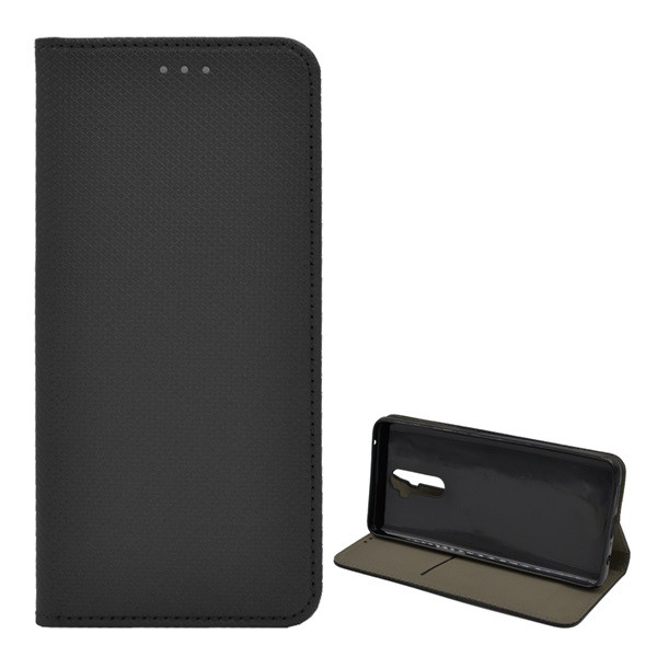 Tok álló, bőr hatású (FLIP, oldalra nyíló, asztali tartó funkció, rombusz minta) FEKETE [Realme X2 Pro] (5996457963157)