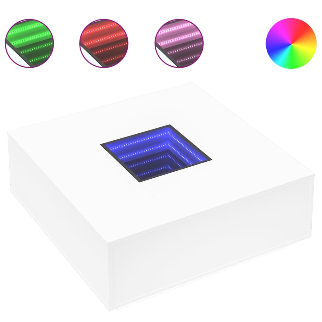 fehér végtelen hatású LED-es dohányzóasztal 100 x 100 x 40 cm (3284042)