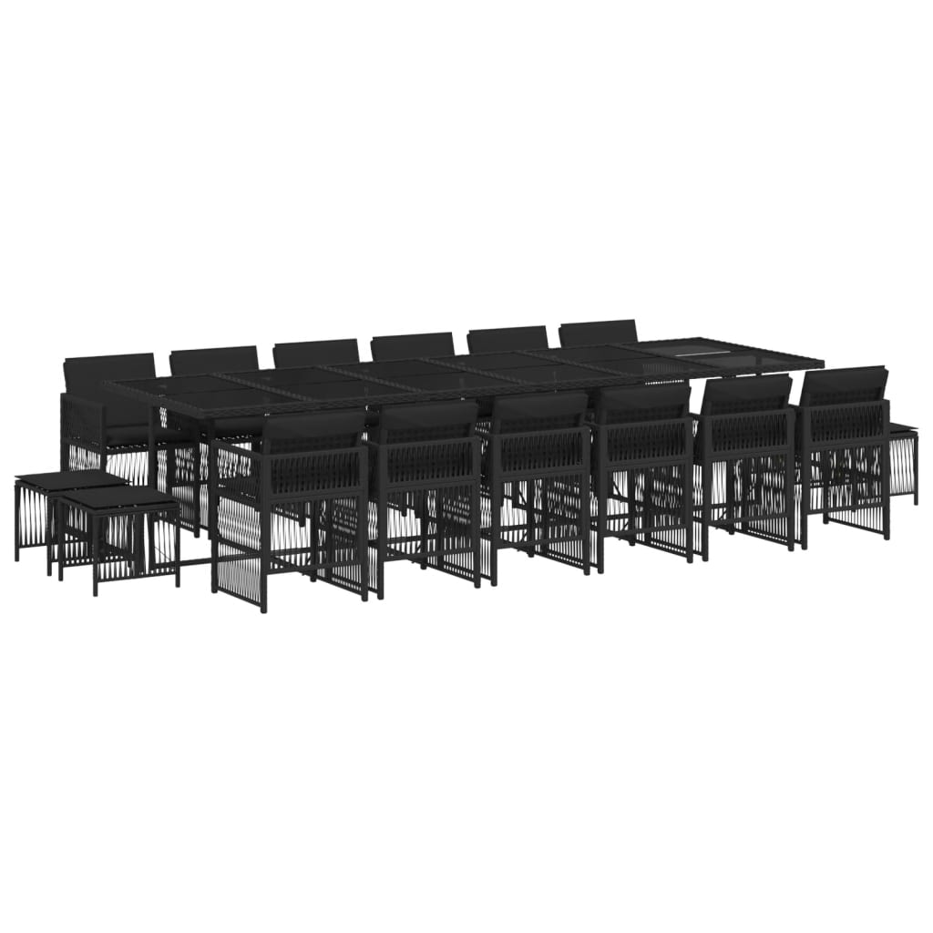 17 részes fekete polyrattan kerti étkezőgarnitúra párnákkal (3211003)