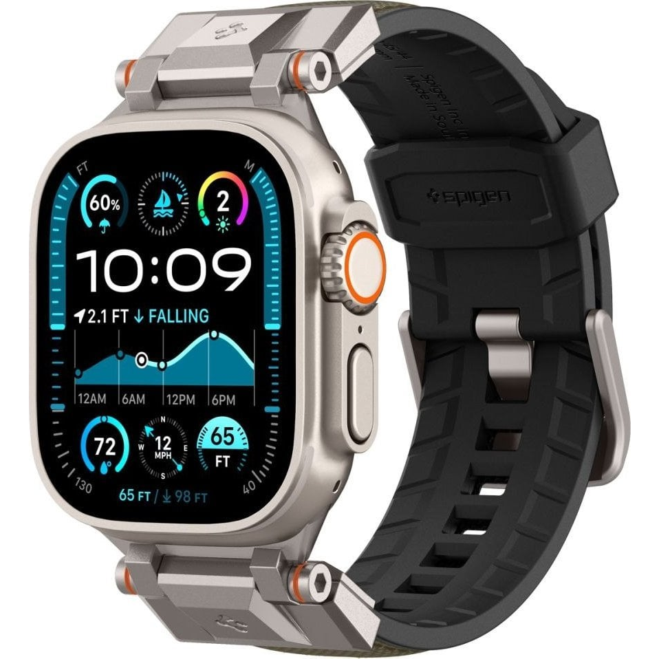 Spigen DURAPRO ARMOR pótszíj (egyedi méret, nagy, szilikon, állítható, fém csat) SÖTÉTZÖLD Apple Watch Series 5 44mm / Watch Series 4 44mm / Watch Series 3 42mm (AMP09102) (8809971239332-AMP09102)