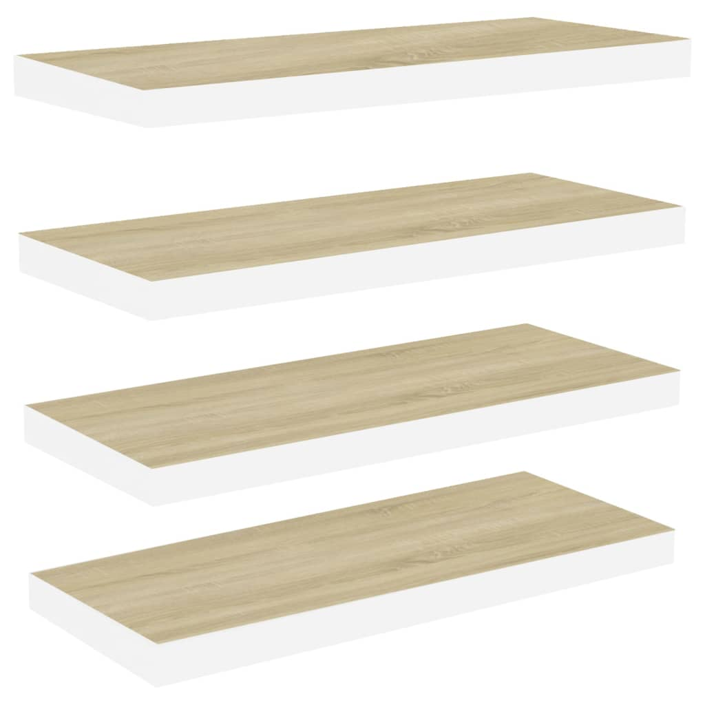 4 db fehér és tölgyszínű MDF fali polc 80 x 23,5 x 3,8 cm (326581)