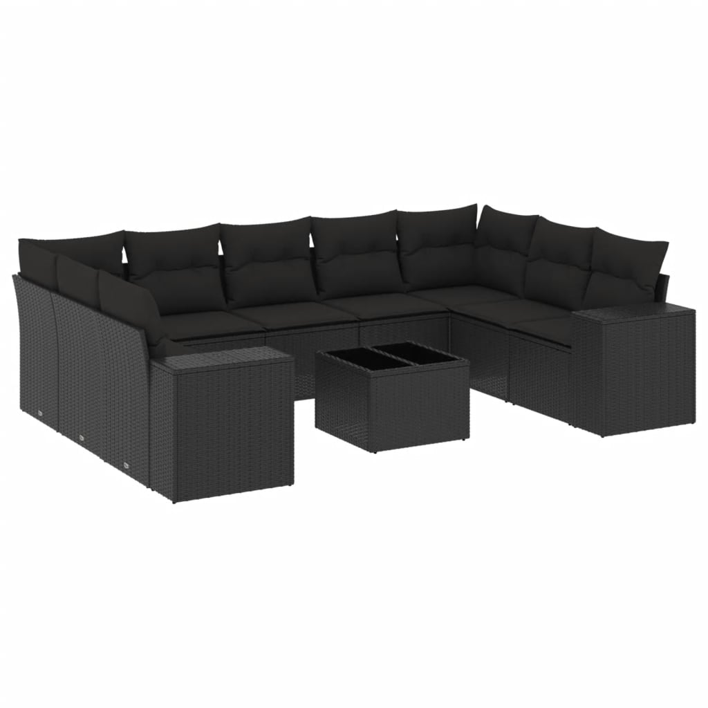 10 részes fekete polyrattan kerti ülőgarnitúra párnákkal (3255342)