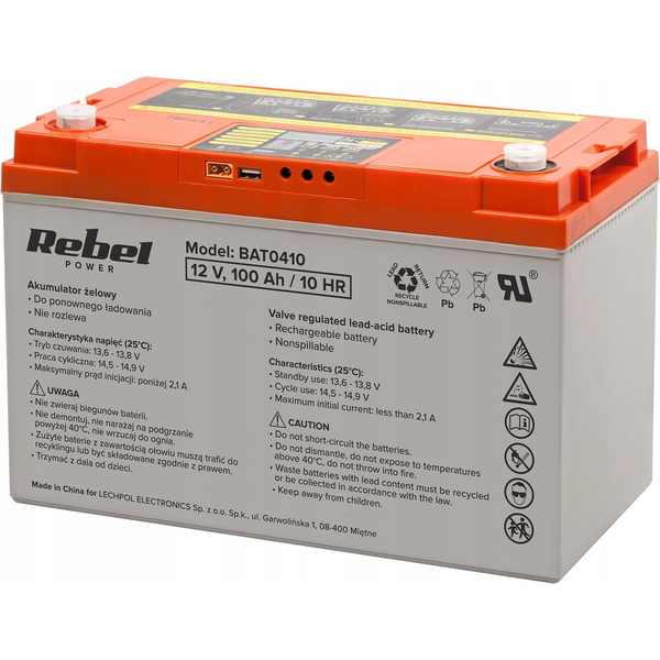 Gél Mélykisüléses Akkumulátor Kijelzővel 12V 100Ah