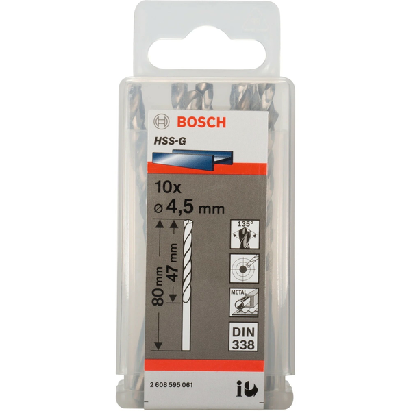 Metallbohrer HSS-G, Ø 4,5mm (10 Stück, Arbeitslänge 47mm)
