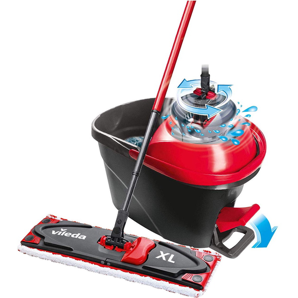 Моп Vileda Ultramax TURBO XL, Центрофуга, Микрофибър, 130 см, Черно/Червено