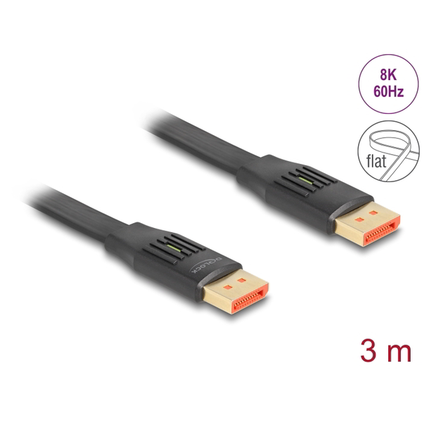 DisplayPort Flachbandkabel 8K 60Hz (schwarz, 3 Meter)