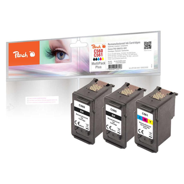 Peach 321030 inktcartridge 3 stuk(s) Compatibel Normaal rendement Zwart, Cyaan, Magenta, Geel