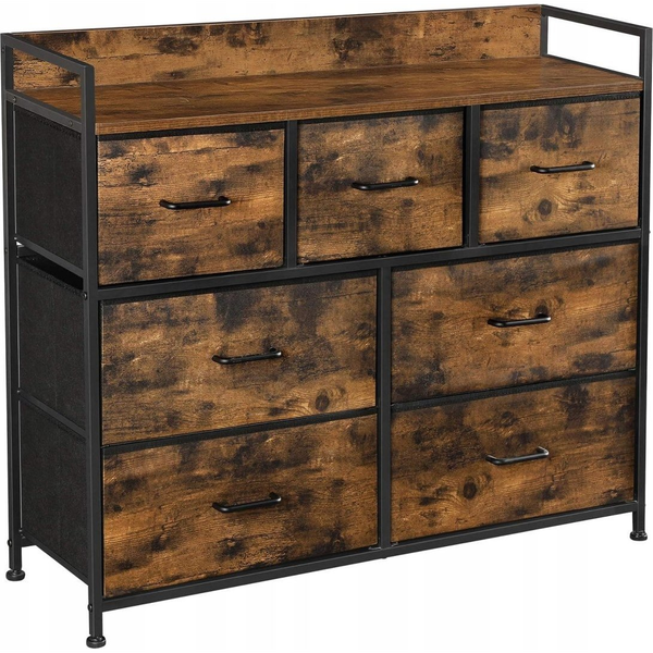 Komód, Leobert 2276-1, barna, 98 x 85 x 28,5 cm, 7 fiókos, fém váz, állítható lábak, MDF és oxford szövet, 15 kg teherbírás