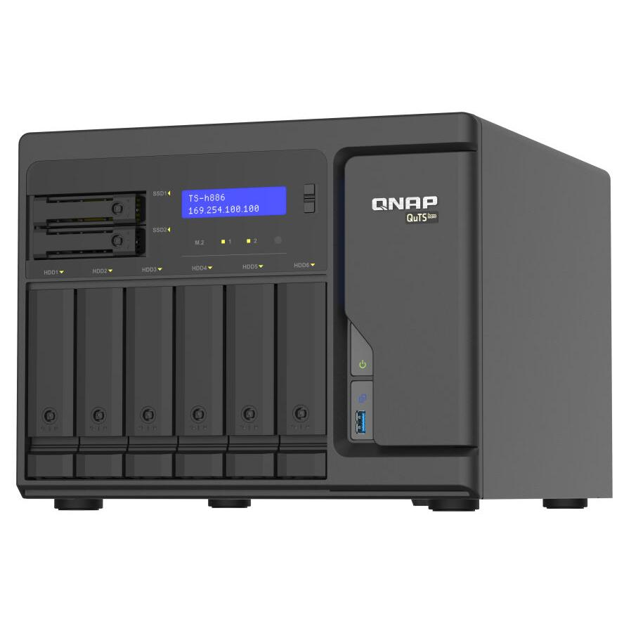 QNAP TS-h886 NAS Tower Ethernet/LAN csatlakozás Fekete D-1602 (TS-h886-D1602-8G)