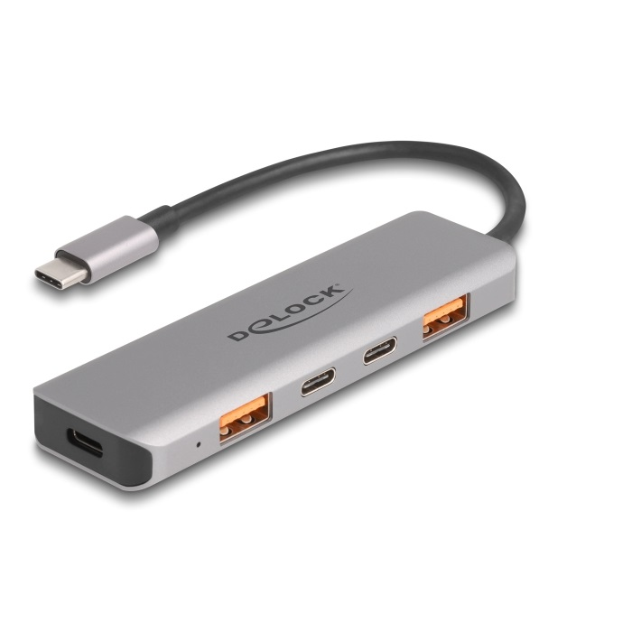 Delock USB 10 Gbps Hub 2 A-típusú USB port és 2 USB Type-C port USB Type-C csatlakozóval és PD 95 Watt (64302)