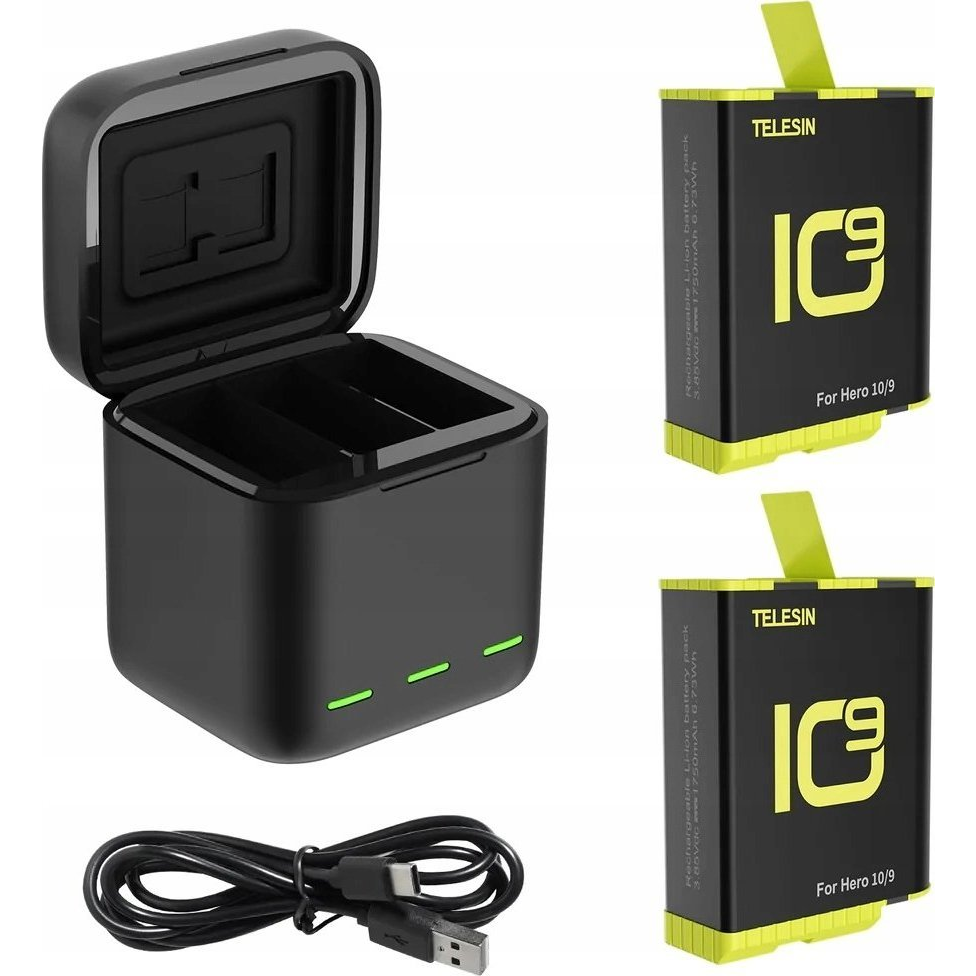 Telesin GP-BNC-901-B Három Csatornás Töltődoboz GoPro Hero 9 / Hero 10 + 2 Akkumulátorhoz (GP-BNC-901-B)