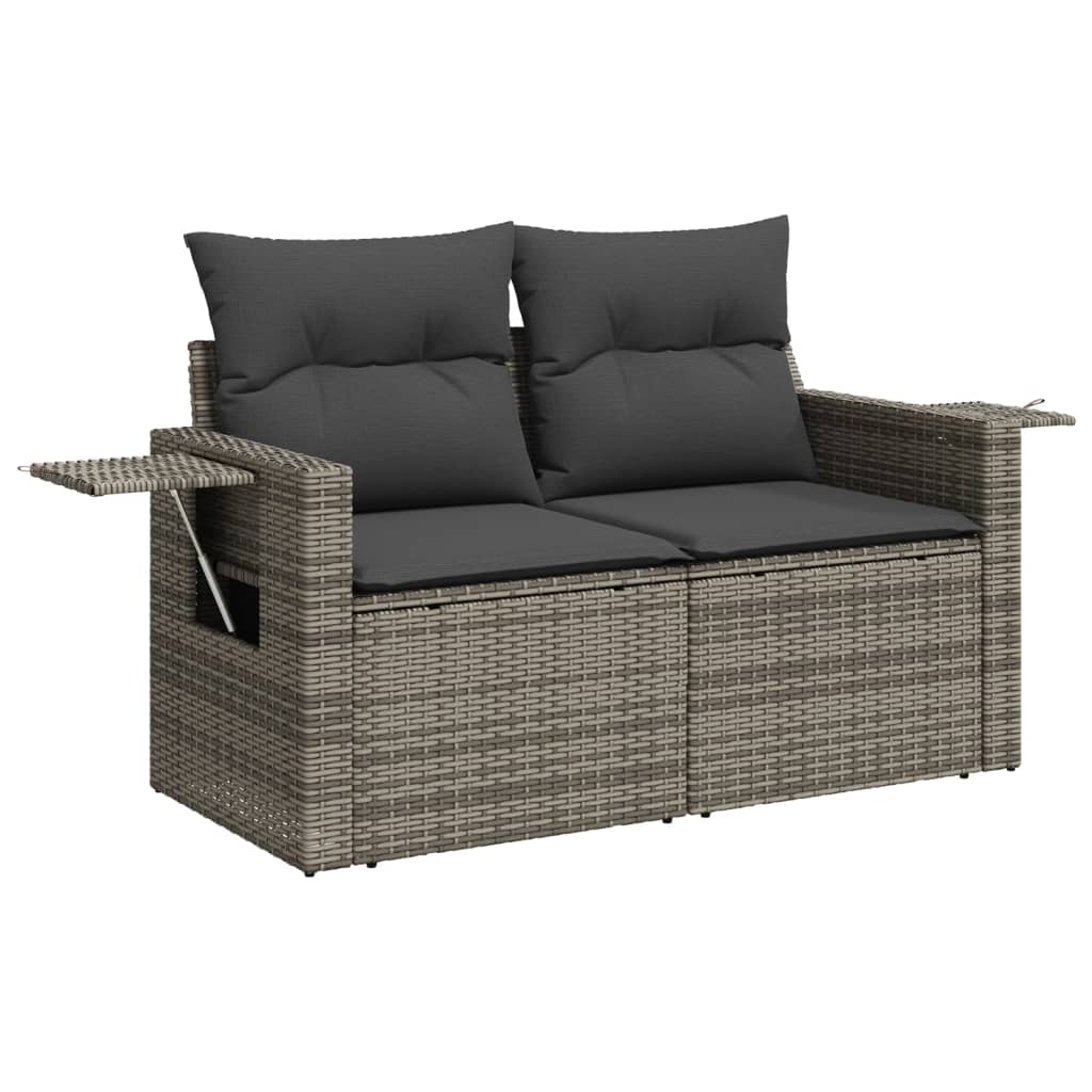 2 személyes szürke polyrattan kerti kanapé párnával (366123)