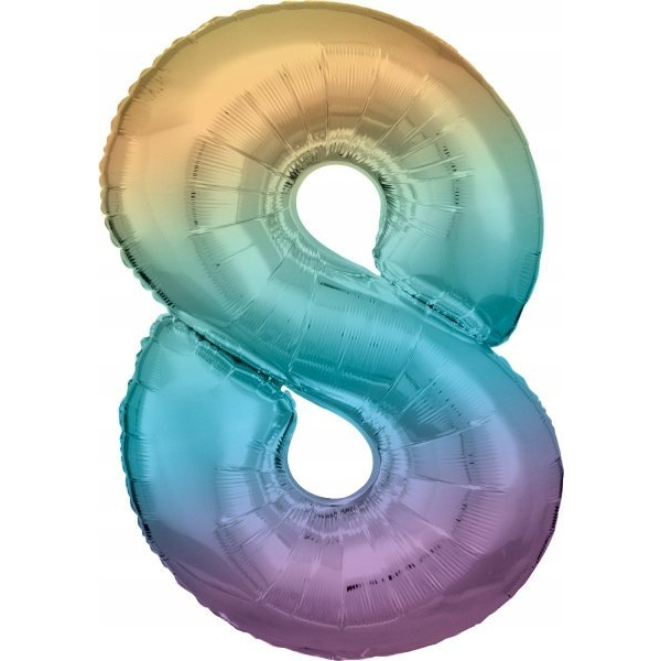 Pastel Szivárvány Óriás Szám Fólia Lufi - 8-as, 83 cm (9909706)