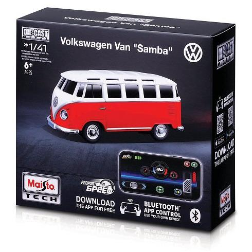 Maisto Die-Cast Metal, világítással 1:41, Volkswagen Van Samba piros, 2,4 GHz, USB, XTR