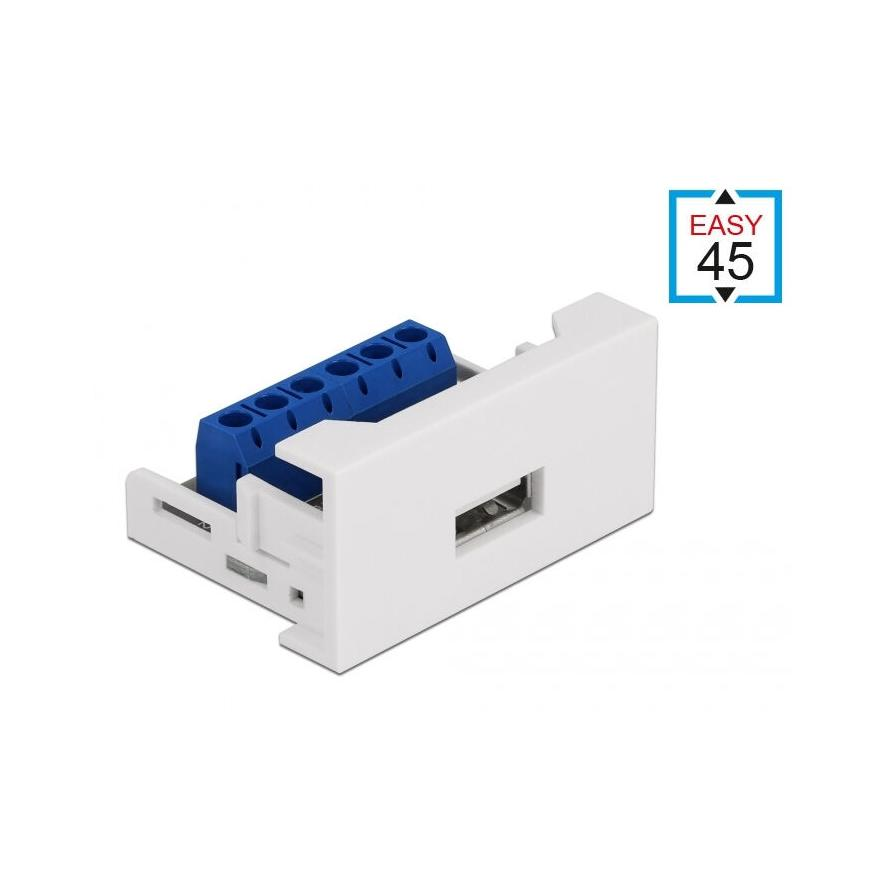Delock USB-A 2.0 -> Terminal block 6pin F/F Easy 45 modul fehér 22.5x45mm (81343)