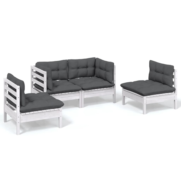 Градински Лаундж Комплект vidaXL, Дърво, Бял, 63,5 x 63,5 x 62,5 см ,4 бр