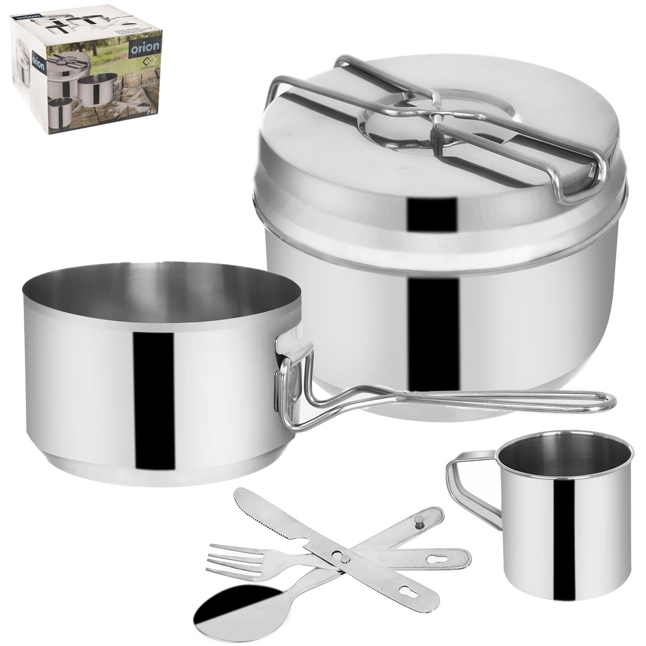 Orion Camping edény- és étkészlet 7 db - rozsdamentes acélból (111308)