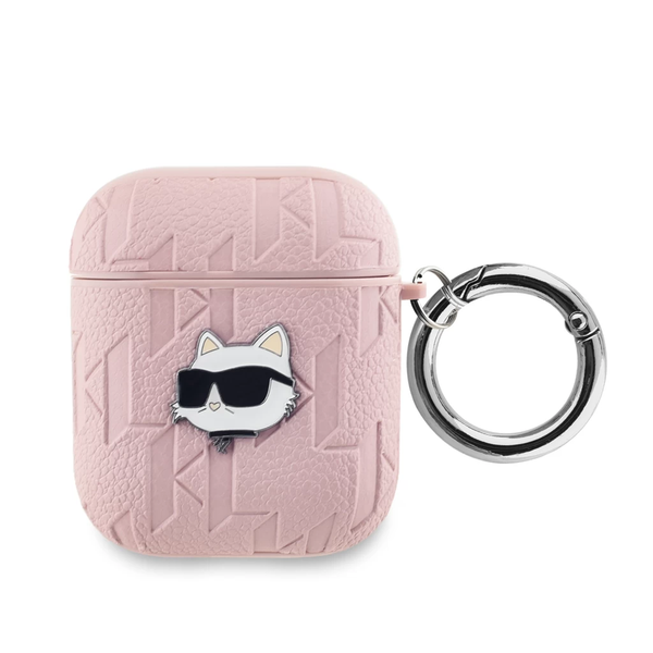 Husă AirPods 1/2 roz cu imprimeu Choupette în relief din PU de la Karl Lagerfeld