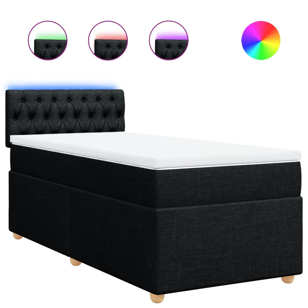 Pat box spring cu saltea, negru, 90x200 cm, textil