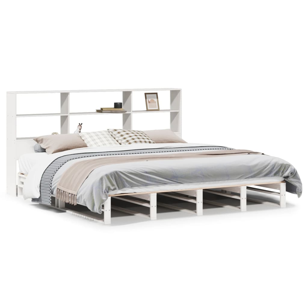 fehér tömör fa könyvespolcos ágy matrac nélkül 200 x 200 cm (3323933)