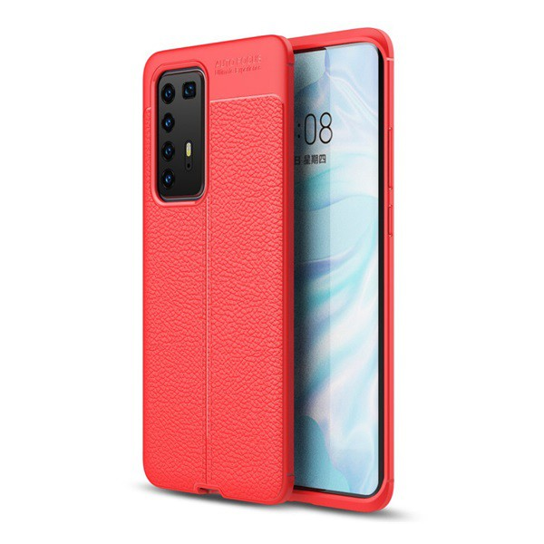 Szilikon telefonvédő (közepesen ütésálló, bőr hatású, varrás minta) PIROS [Huawei P40 Pro 5G] (5996457934850)