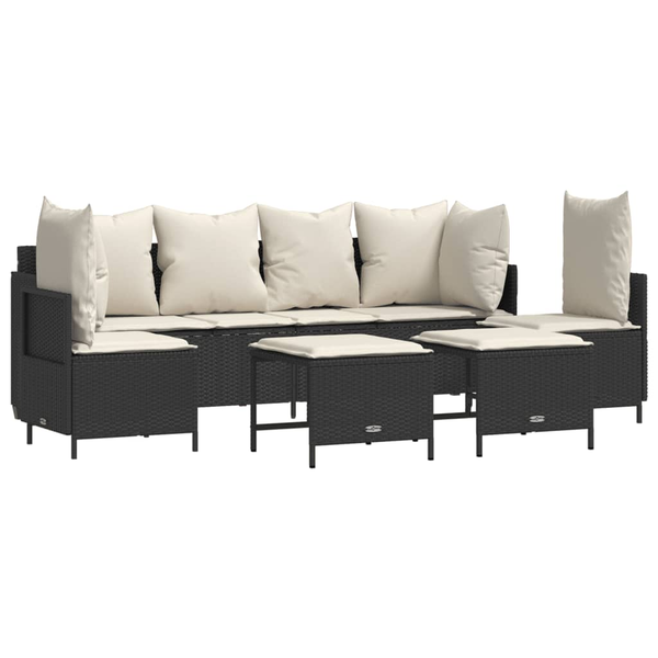 Set mobilier de grădină cu perne, 5 piese, negru, poliratan