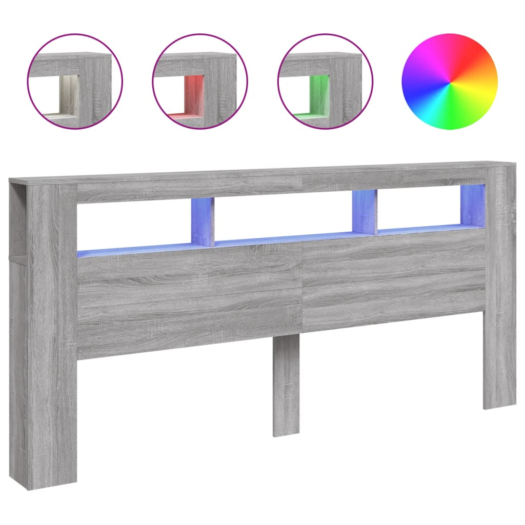 szürke sonoma szerelt fa LED-es fejtámla 220 x 18,5 x 103,5 cm (837377)