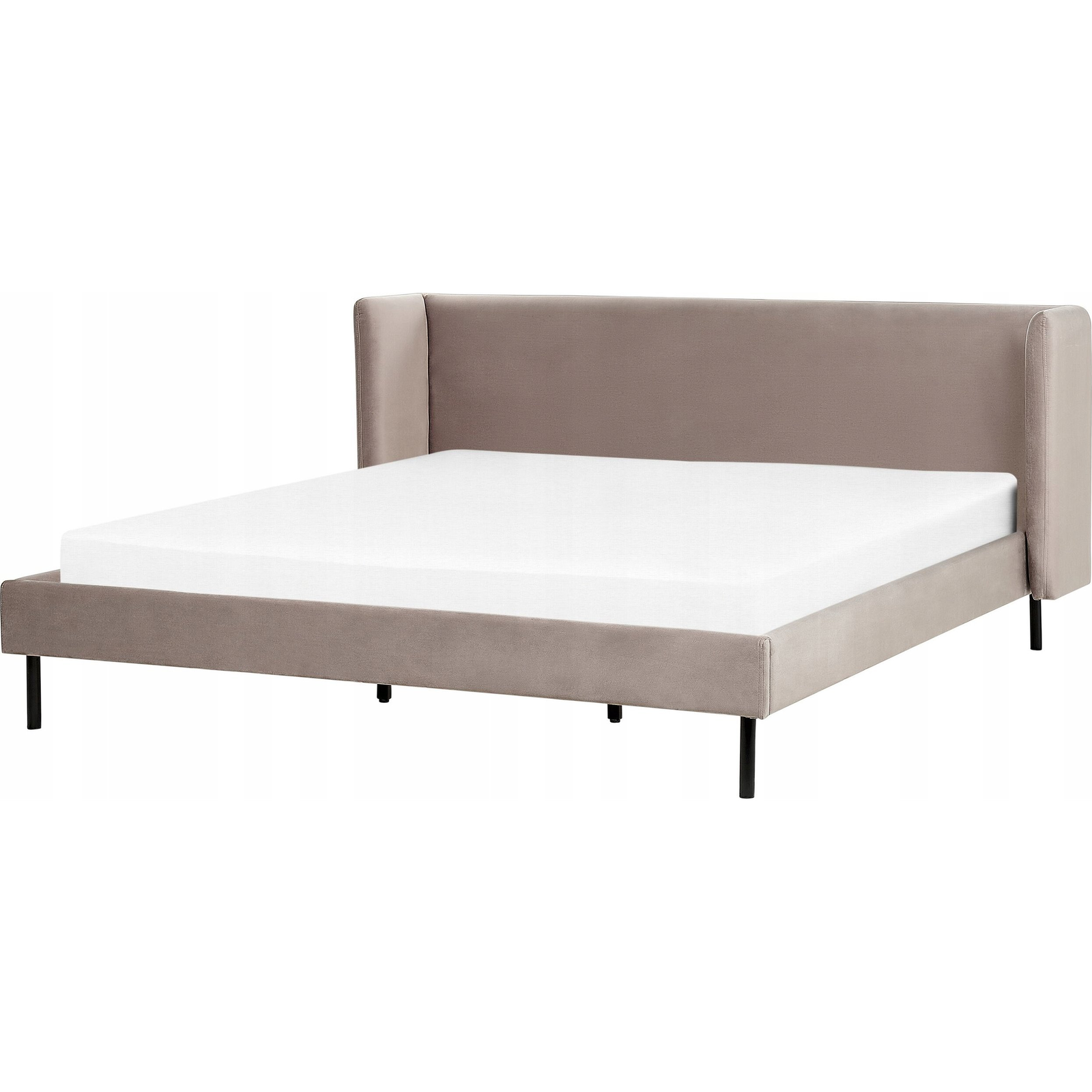 Cama Con Somier De Terciopelo Gris Pardo 180 X 200 Cm Cabecero Patas Negras Arette - Beige