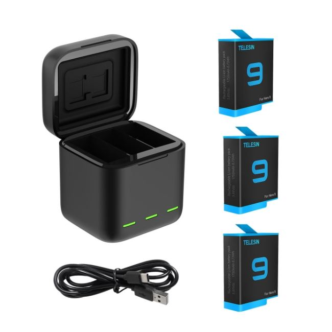 Telesin GoPro Hero9/10 hármas akkumulátor töltő + 3 db akkumulátor (GP-BNC-902) (GP-BNC-902)
