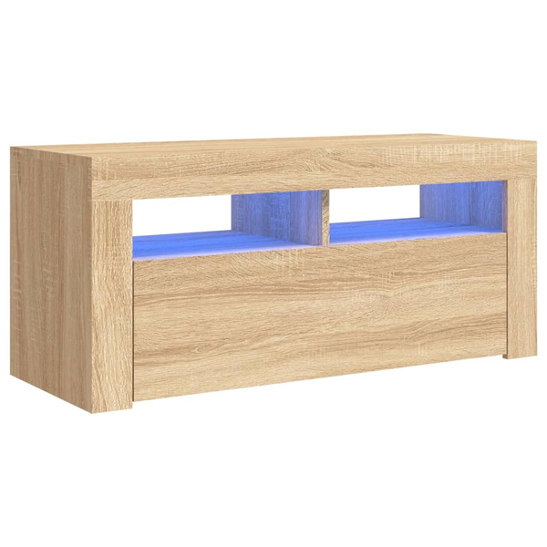 Comodă TV cu lumini LED, stejar Sonoma, 90x35x40 cm