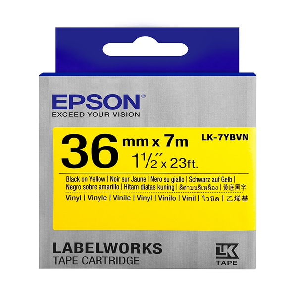 Epson LK-7YBVN TAPES VINYL LABEL TAPE etiketbånd Sort på gul