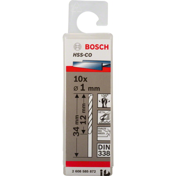 PRO Stainless Steel HSS-Co Spiralbohrer, Ø 1,0mm (10 Stück, Arbeitslänge 12mm)