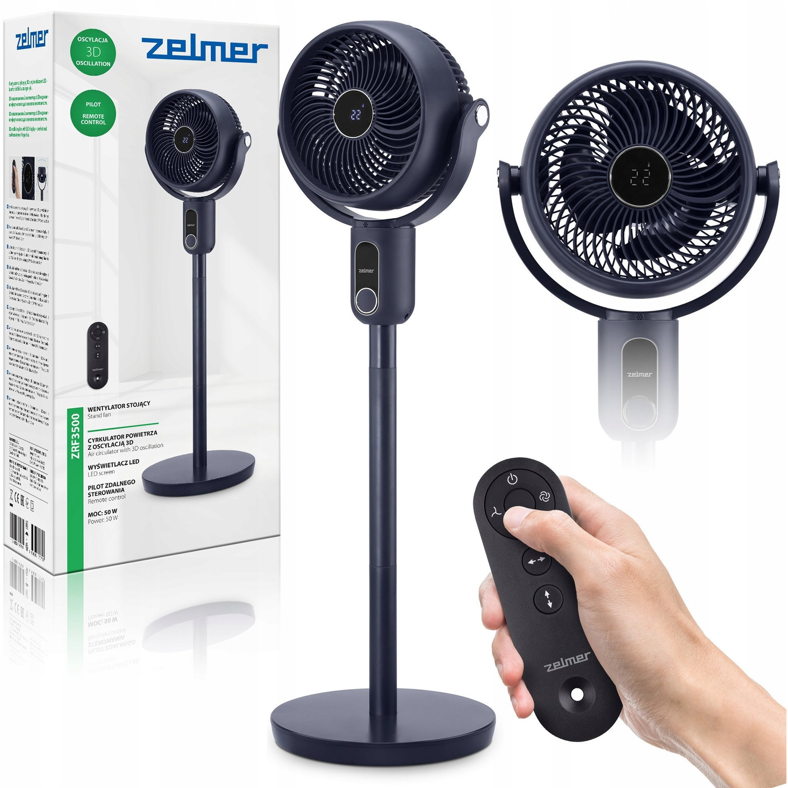 Zelmer ZRF3500 Álló ventilátor 3D oszcillációval Ø 25cm - Fekete (ZELMER-WE-04-30)