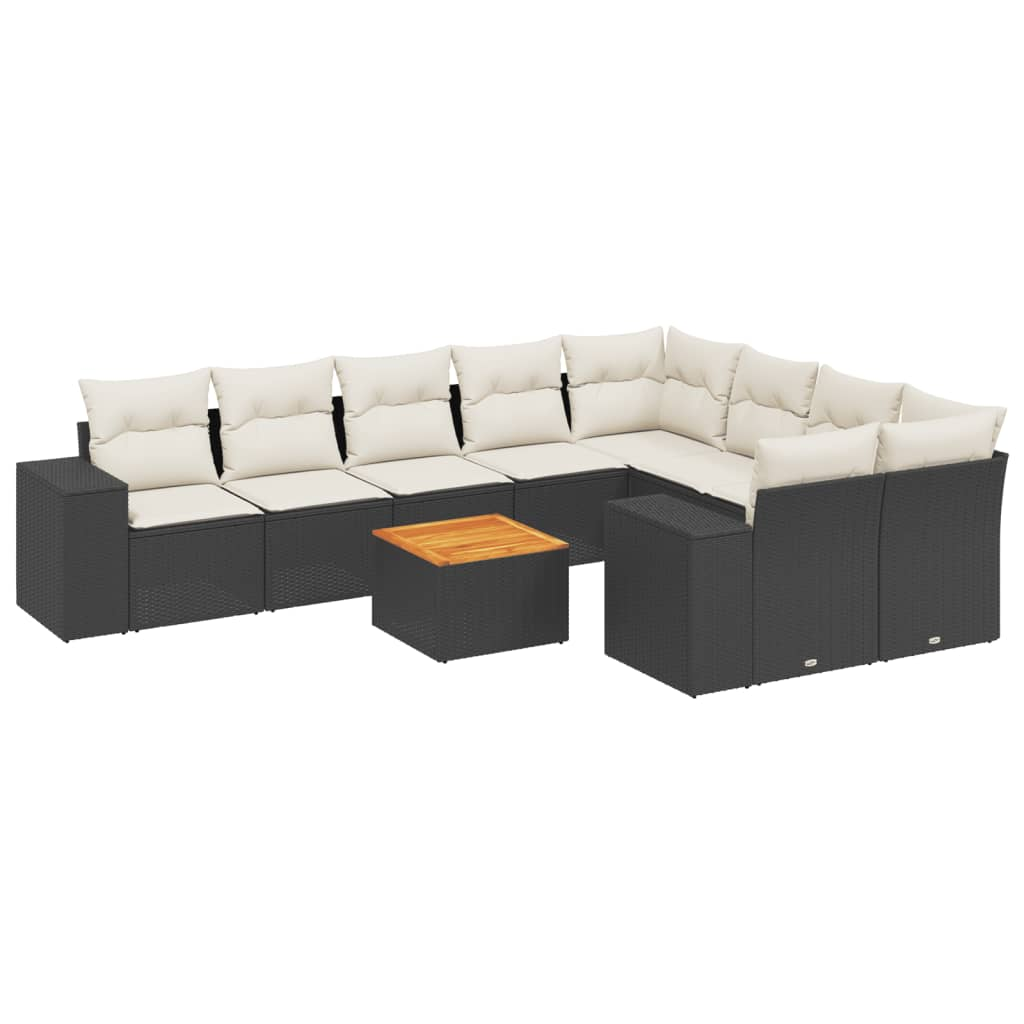 10 részes fekete polyrattan kerti ülőgarnitúra párnákkal (3257932)