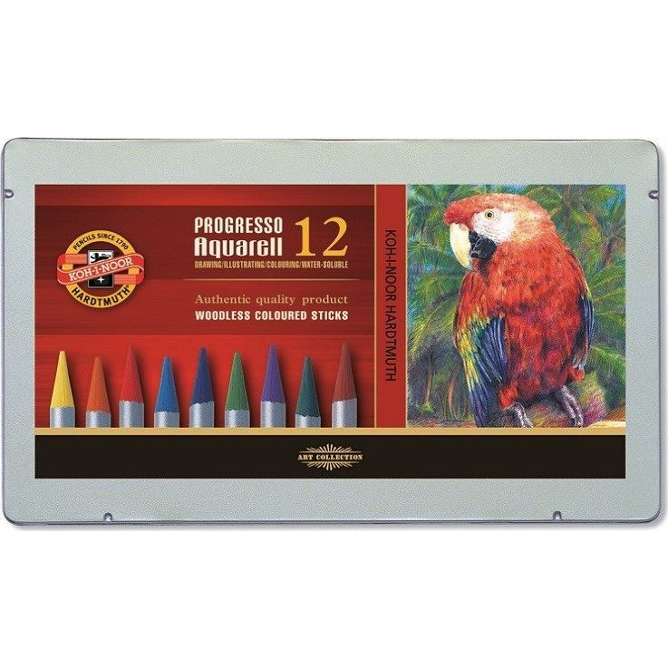Koh-i-noor Progresso aquarell 8782/12 Akvarelové pastelky v laku, v plechovém pouzdře 12 ks (00353KH)