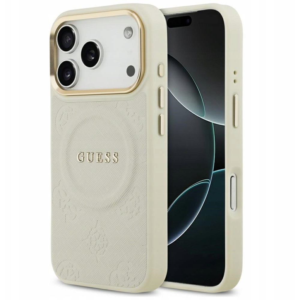 Guess PEONY HOT STAMP szilikon telefonvédő (ütésállóság, bőr hatású hátlap, MagSafe) BÉZS Apple iPhone 17 Pro (GUHMP17LPSAMSECE) (GUHMP17LPSAMSECE)