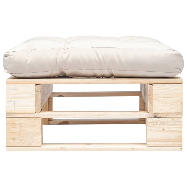 Taburet de grădină din paleți cu pernă nisipie, natural, lemn