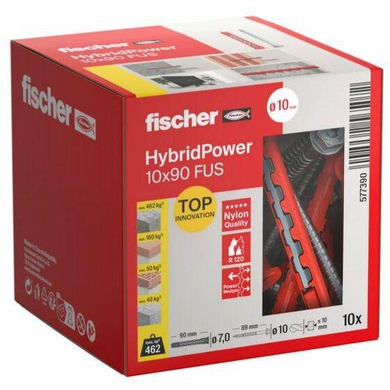 Kołki rozporowe uniwersalne HybridPower 10x90mm 2-składnikowe z łbem sześciokątnym TX40 / SW 13 7,0x89mm FISCHER 10szt
