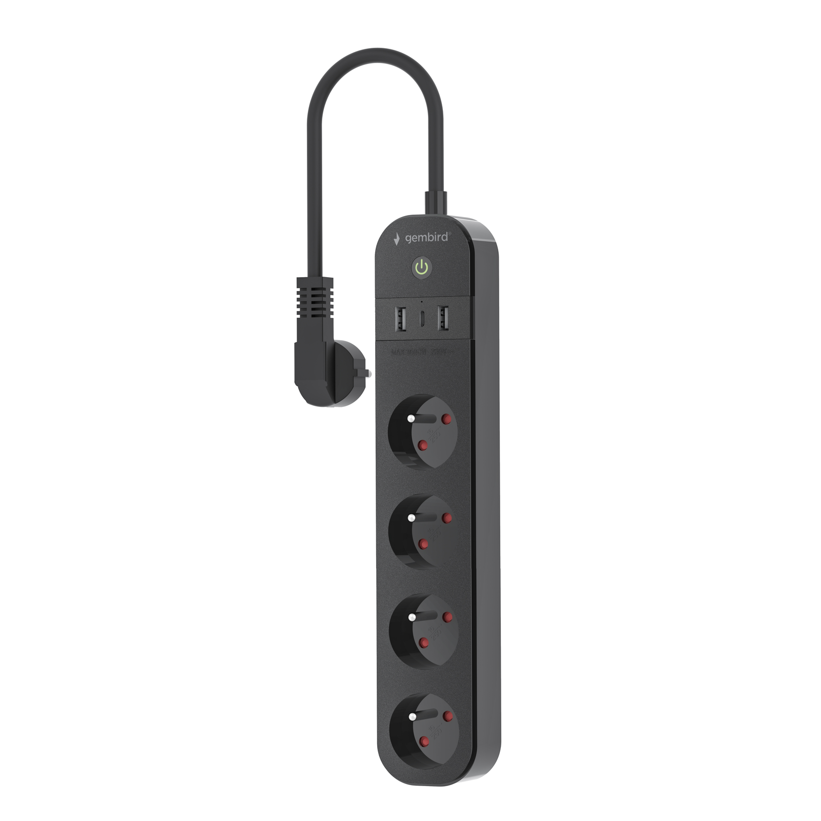 Gembird TSL-PS-F4U-01 okos elosztó USB töltővel 4 aljzatos 1,5m - Fekete (TSL-PS-F4U-01)